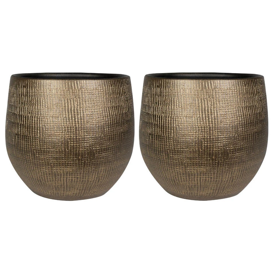 Steege Plantenpot - Keramiek - Blauw / Goudkleurig - 31 X 28 Cm 5 Steege Plantenpot - Keramiek - Blauw / Goudkleurig - 31 X 28 Cm - Afbeelding 3