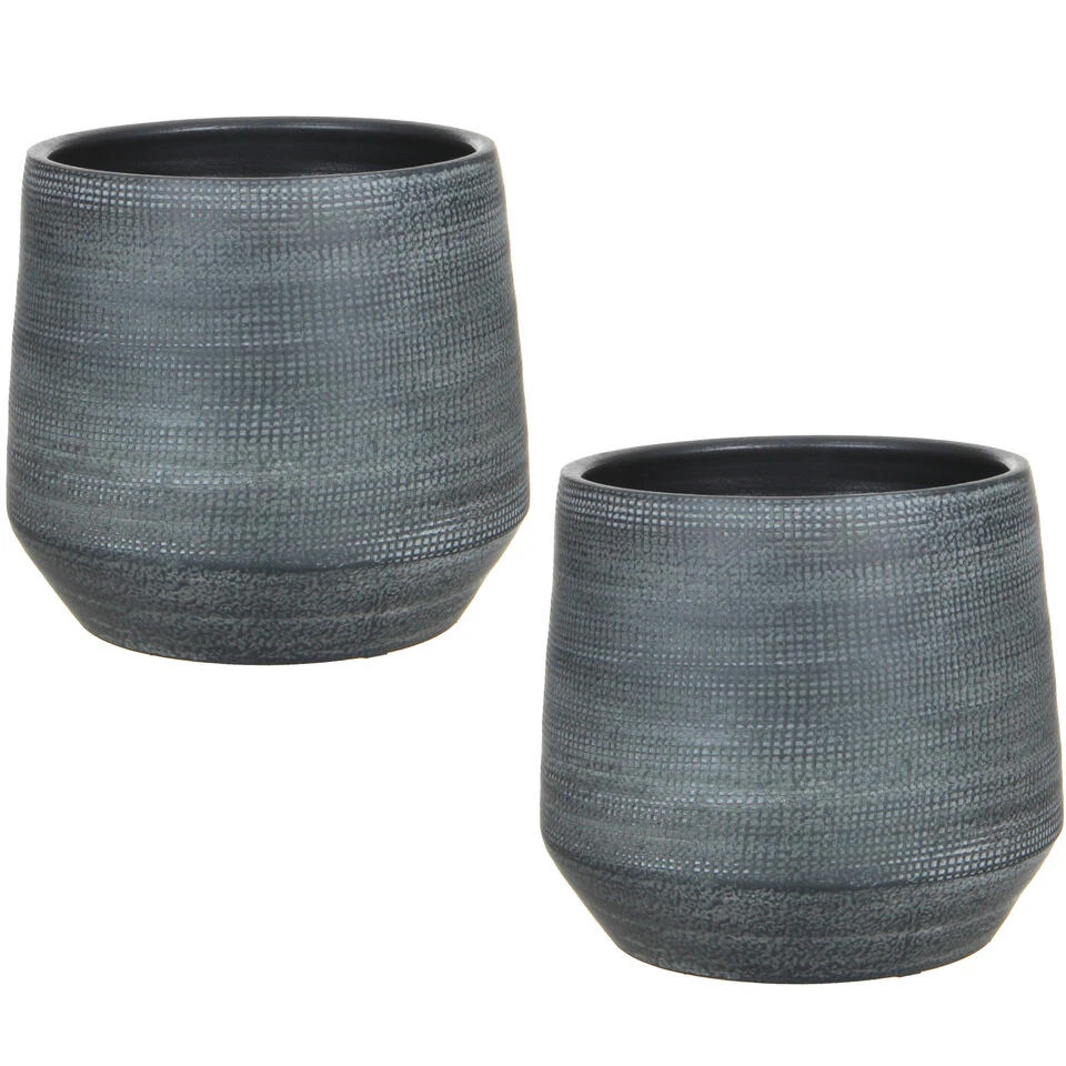 Mica Decorations Bloempot - Grijs - Terracotta - 24 X 22 Cm 4 Mica Decorations Bloempot - Grijs - Terracotta - 24 X 22 Cm - Afbeelding 2