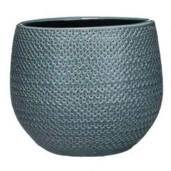 Mica Decorations Plantenpot - Blauw - Geribbeld - 18 X 16 Cm
