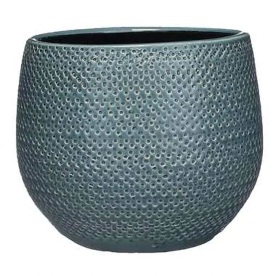 Mica Decorations Plantenpot - Blauw - Geribbeld - 18 X 16 Cm 3 Mica Decorations Plantenpot - Blauw - Geribbeld - 18 X 16 Cm