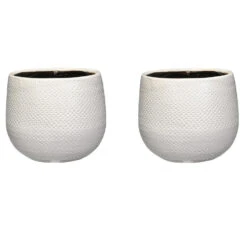 Mica Decorations Plantenpot - Wit - Motief - Keramiek - 16 X 14 Cm -Groene Hoek 1000005204 0103