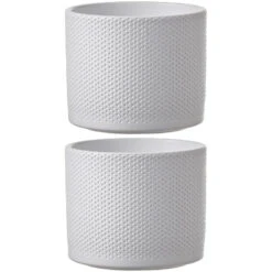 Mica Decorations Plantenpot - Wit - Relief - Keramiek - 17 X 14 Cm -Groene Hoek 1000005217 0104