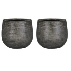 Mica Decorations Plantenpot - Antraciet - Geribbeld - 19 X 21 Cm -Groene Hoek 1000005250 0103