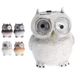 Merkloos Tuinbeeld - Uil - Met Solar Verlichting - Polystone - 9 Cm -Groene Hoek 1000008152 0102