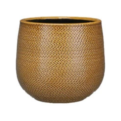 Mica Decorations Bloempot - Okergeel Met Relief - Keramiek - 21 Cm