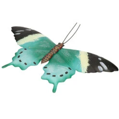 Merkloos Tuindecoratie Muurvlinder - Zwart En Turquoise Blauw - Metaal - 44 Cm -Groene Hoek 1000011024 0101