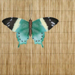 Merkloos Tuindecoratie Muurvlinder - Zwart En Turquoise Blauw - Metaal - 44 Cm -Groene Hoek 1000011024 0102
