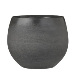 Mica Decorations Bloempot - Zwart Met Relief - Keramiek - 18 X 15 Cm