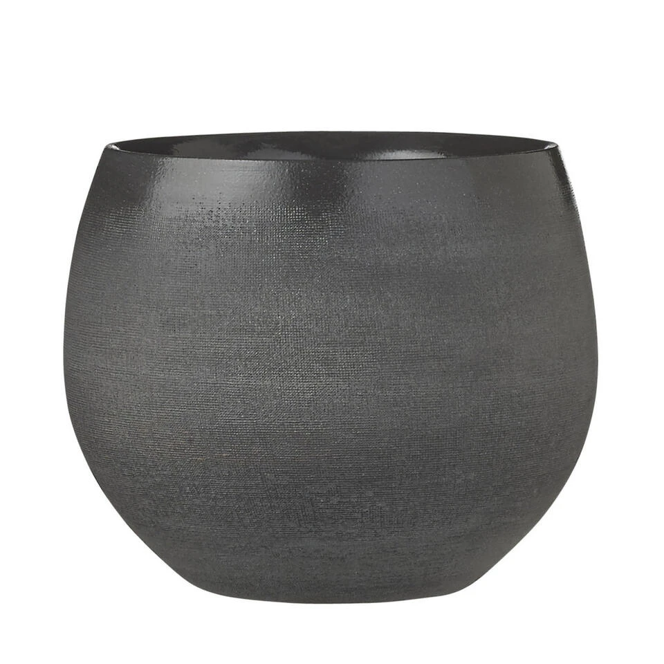 Mica Decorations Bloempot - Zwart Met Relief - Keramiek - 18 X 15 Cm 3 Mica Decorations Bloempot - Zwart Met Relief - Keramiek - 18 X 15 Cm