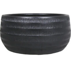 Floran Bloempot Lena - Zwart - Mat - Ribbel - Keramiek - 29 X 14 Cm