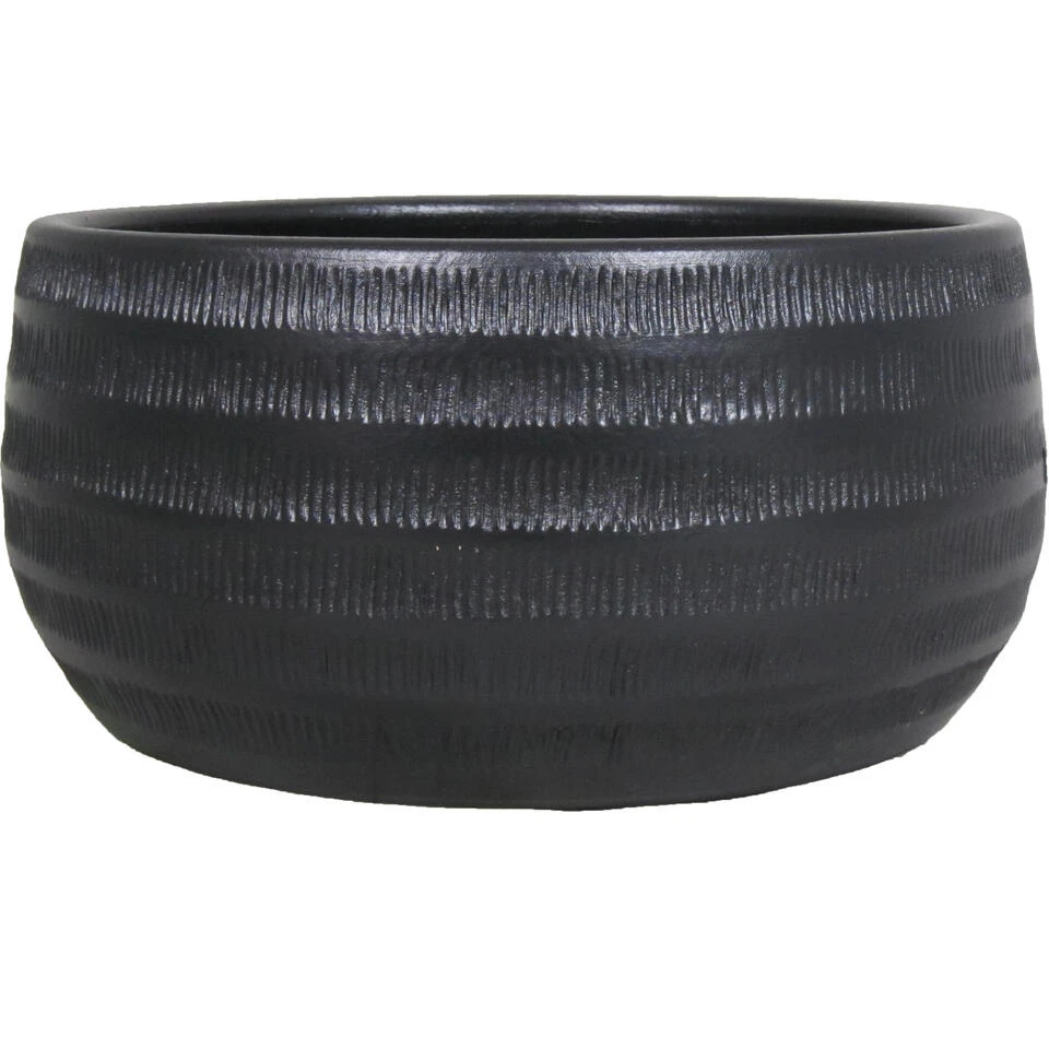 Floran Bloempot Lena - Zwart - Mat - Ribbel - Keramiek - 29 X 14 Cm 3 Floran Bloempot Lena - Zwart - Mat - Ribbel - Keramiek - 29 X 14 Cm