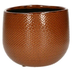 Mica Decorations Bloempot - Keramiek - Ribbel - Okergeel - 14 X 16 Cm