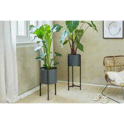 Lifa Living Lage Plantenbak Met Zwart Metalen Frame En Grijze Bak -Groene Hoek 1000025043 0103