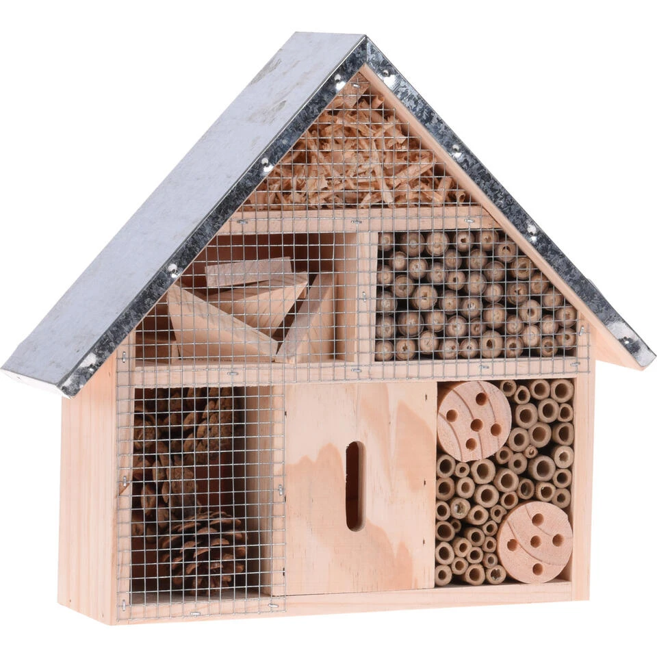 Merkloos Insectenhotel - Hout - Metalen Dak - 30 Cm 3 Merkloos Insectenhotel - Hout - Metalen Dak - 30 Cm