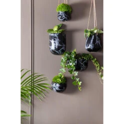 PRESENT TIME Muur Plantenpot Globe - Marmerprint Zwart - Ø14,5x9,8cm -Groene Hoek 1000040262 0110