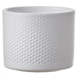 Mica Decorations Bloempot - Wit - Relief - Keramiek - 12 X 10 Cm