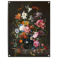 Tuinposter De Heem Vaas Met Bloemen 80x60 Cm Bont