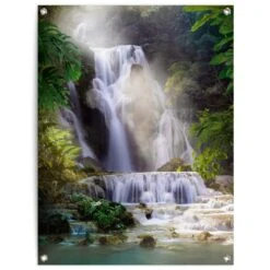 Tuinposter Waterval 80x60 Cm Groen