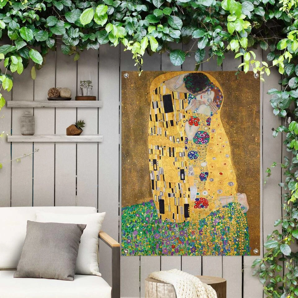 Tuinposter Klimt De Kus 80x60 Cm Geel 4 Tuinposter Klimt De Kus 80x60 Cm Geel - Afbeelding 2