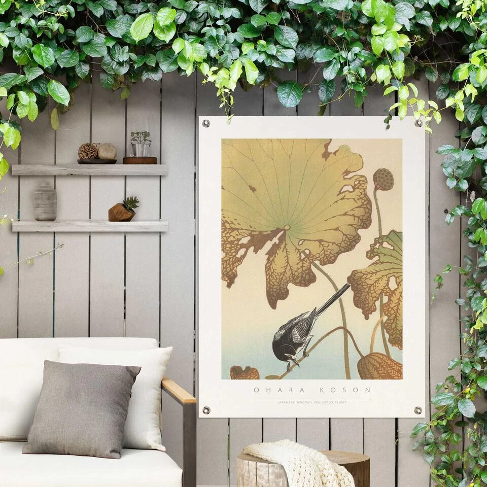 Tuinposter Ohara Koson Kwikstaart Op Lotusplant 80x60 Cm Bruin 4 Tuinposter Ohara Koson Kwikstaart Op Lotusplant 80x60 Cm Bruin - Afbeelding 2