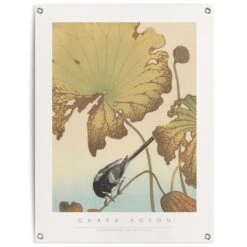 Tuinposter Ohara Koson Kwikstaart Op Lotusplant 80x60 Cm Bruin
