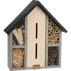Merkloos Insectenhotel - Grijs - Hout - Bijenhuis - 29 Cm -Groene Hoek 1000043181 0101