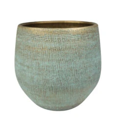 Steege Plantenpot - Keramiek - Blauw / Goudkleurig - 31 X 28 Cm