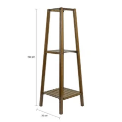 QUVIO Plantenstandaard 3 Laags Hout - Donkerbruin -Groene Hoek 1000071724 0102