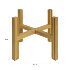 QUVIO Bloempotstandaard 4-poot Hout - Lichtbruin - L -Groene Hoek 1000071726 0102