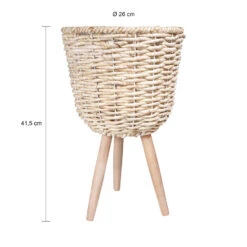 QUVIO Bloempot Geweven Op Driepoot - S -Groene Hoek 1000071730 0102