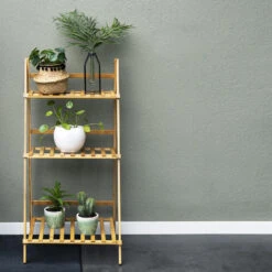 QUVIO Plantentrapje (3 Treden) Bamboe - Bruin -Groene Hoek 1000071743 0103