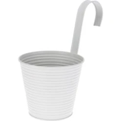 Merkloos Plantenpot Met Ophanghaak - Zink - Wit - Relief - D14 X H24 Cm