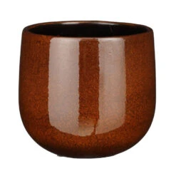 Mica Decorations Plantenpot - Keramiek - Bruin Glans - D18/H16 Cm