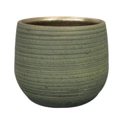 Steege Plantenpot - Keramiek - Donkergroen Stripes Relief - D18-H16cm