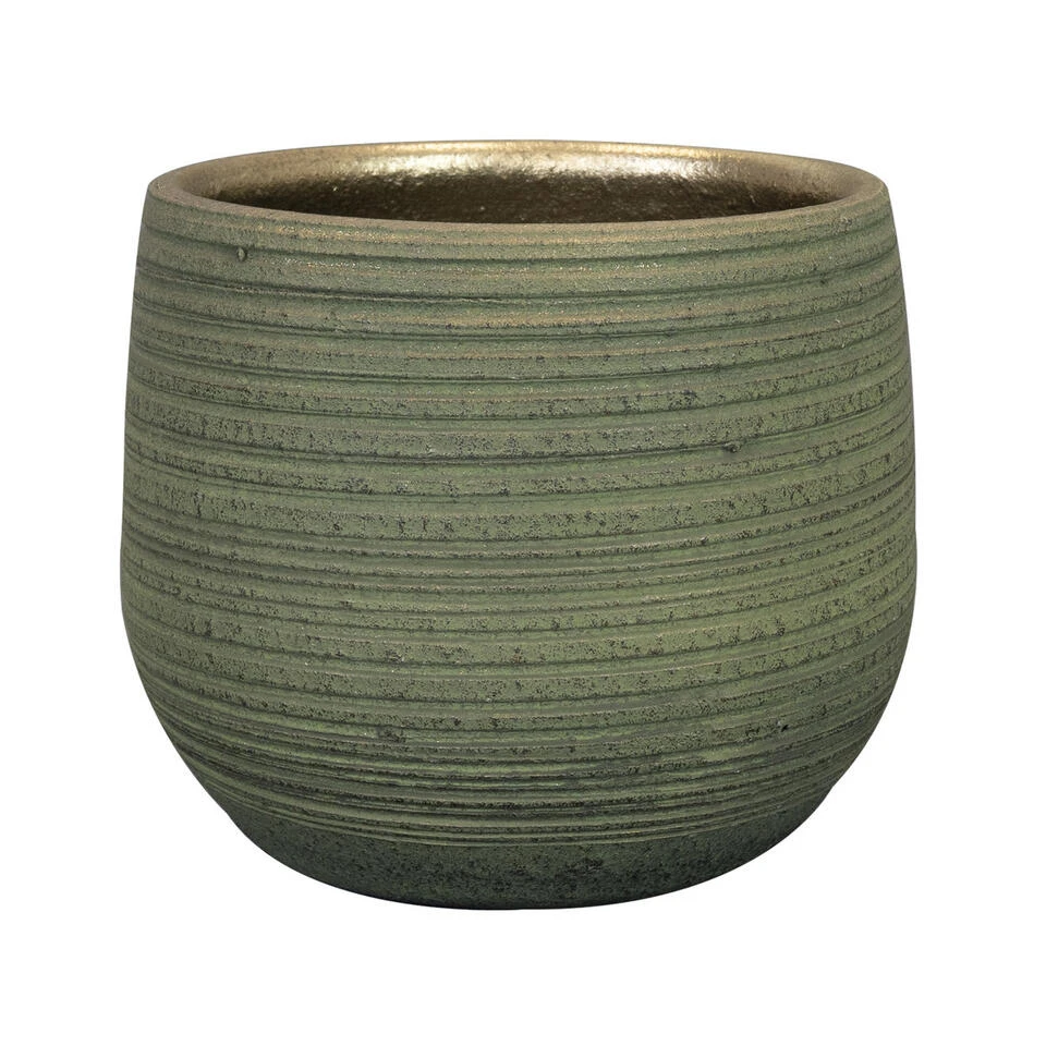 Steege Plantenpot - Keramiek - Donkergroen Stripes Relief - D18-H16cm 3 Steege Plantenpot - Keramiek - Donkergroen Stripes Relief - D18-H16cm