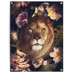 Tuinposter Jungle Lion 80x60 Cm Bruin