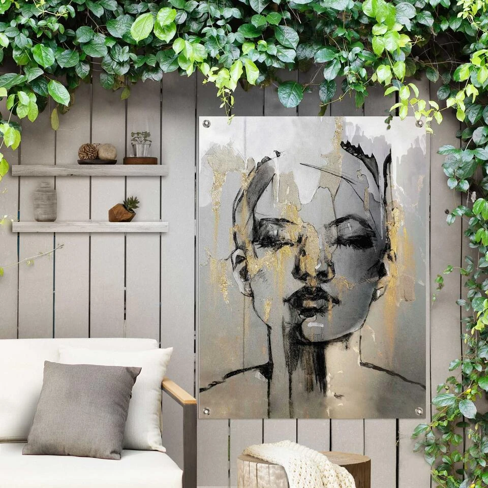 Tuinposter Golden Face 80x60 Cm Goudkleurig 4 Tuinposter Golden Face 80x60 Cm Goudkleurig - Afbeelding 2