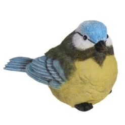 Merkloos Decoratie Tuinbeeld Vogeltje - Pimpelmees - Polystone - 12 Cm -Groene Hoek 1000090260 0101