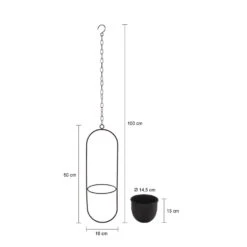 QUVIO Hangende Bloempot Metaal - Langwerpig - Zwart -Groene Hoek 1000099295 0103