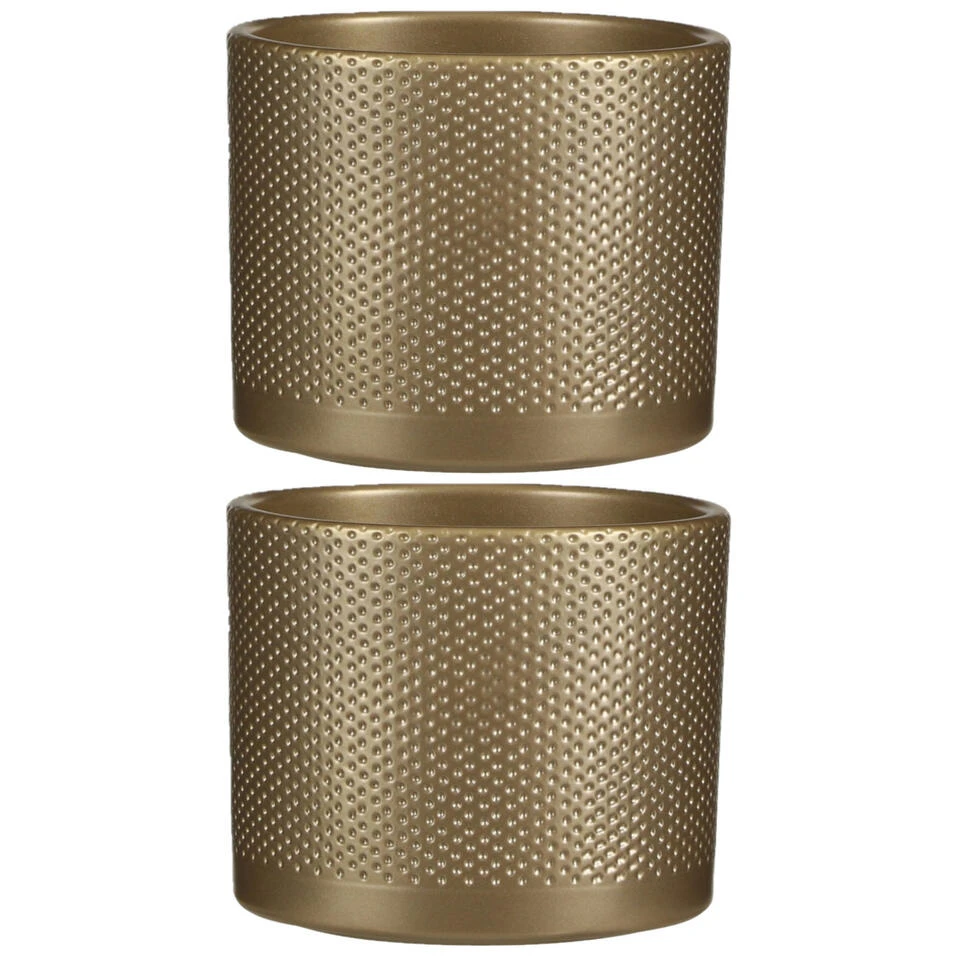 Mica Decorations Bloempot - Goudkleurig - Relief - Keramiek - 14 Cm 6 Mica Decorations Bloempot - Goudkleurig - Relief - Keramiek - 14 Cm - Afbeelding 4
