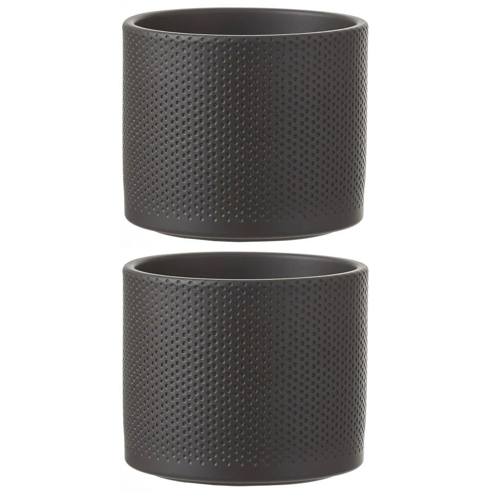 Mica Decorations Bloempot - Donkergrijs - Relief - Keramiek - 13 Cm 5 Mica Decorations Bloempot - Donkergrijs - Relief - Keramiek - 13 Cm - Afbeelding 3