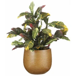 Mica Decorations Bloempot - Okergeel Met Relief - Keramiek - 21 Cm -Groene Hoek 18b4673089b5436a834e85ece8151789