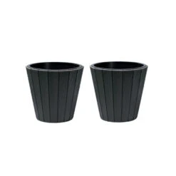 Merkloos Bloempot - Hout Look - Grijs - Kunststof - 40 Cm -Groene Hoek 1980488373 0102