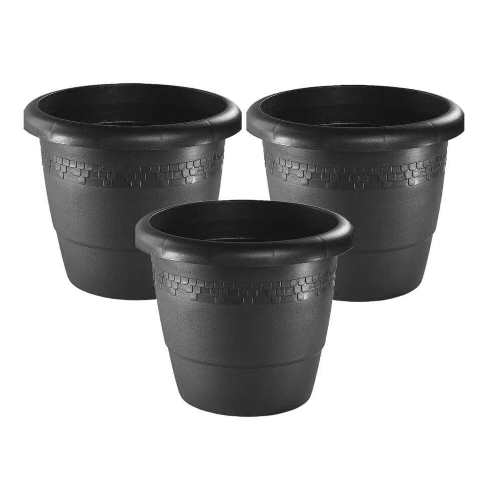 Hega Hogar Bloempot - Antraciet - Kunststof - Sierrand - 30 Cm 5 Hega Hogar Bloempot - Antraciet - Kunststof - Sierrand - 30 Cm - Afbeelding 3