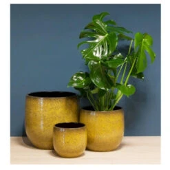Floran Bloempot Mandy - Geel Met Flakes - Keramiek - 19 X 17 Cm -Groene Hoek 5c38948db86544aba683257a7bd98f33