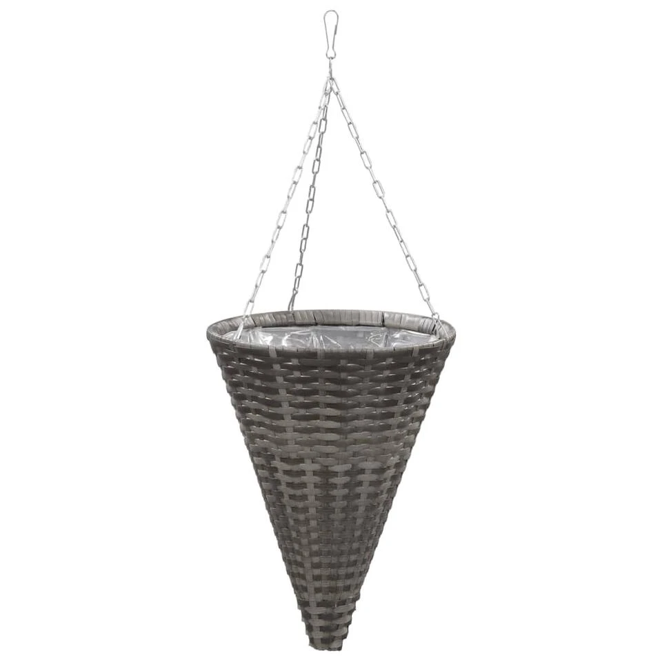 VidaXL Bloemenmanden Hangend 2 St Poly Rattan Grijs 5 VidaXL Bloemenmanden Hangend 2 St Poly Rattan Grijs - Afbeelding 3