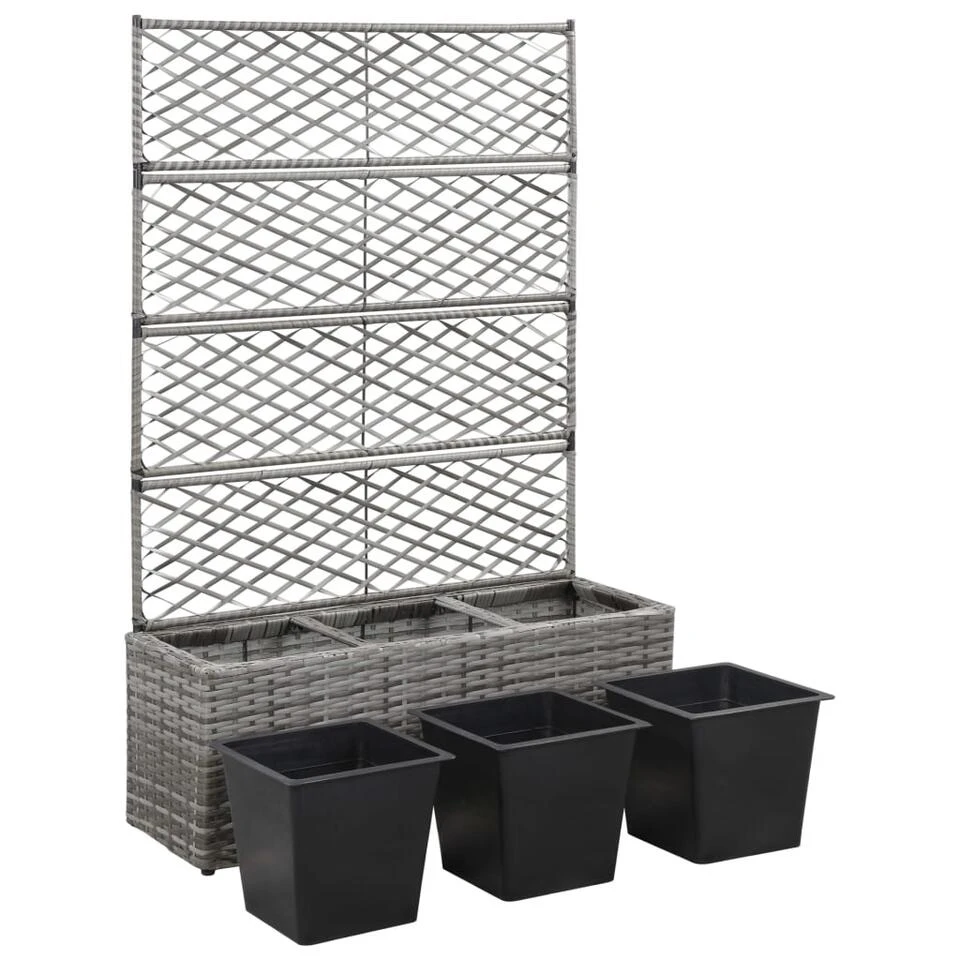 VidaXL Latwerkplantenbak Verhoogd Met Potten 83x30x130 Cm Rattan Grijs 6 VidaXL Latwerkplantenbak Verhoogd Met Potten 83x30x130 Cm Rattan Grijs - Afbeelding 4