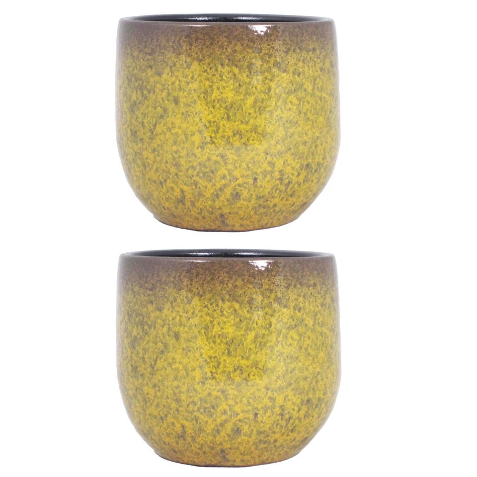 Floran Bloempot Mandy - Geel Met Flakes - Keramiek - 16 X 14 Cm 4 Floran Bloempot Mandy - Geel Met Flakes - Keramiek - 16 X 14 Cm - Afbeelding 2