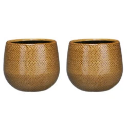 Mica Decorations Bloempot - Keramiek - Ribbel - Okergeel - 14 X 16 Cm -Groene Hoek 8defda827ead4a94a55466e2de4bb88a