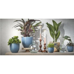 Mica Decorations - Plantenpot - Terracotta - Blauw Glans - D16/H14 Cm -Groene Hoek 9199ec153bb3454a995fdd5ba6040432